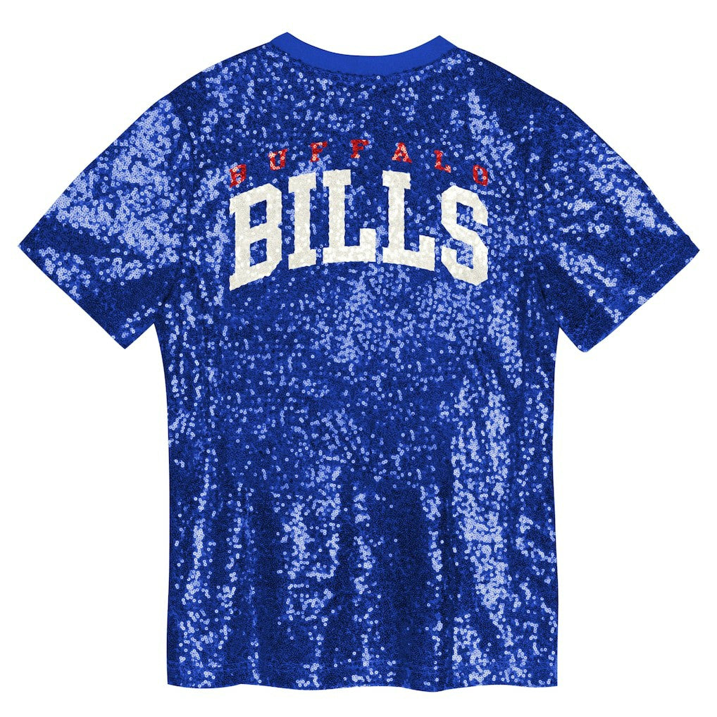 Buffalo Bills Girls Youth Wordmark Sequin V-Neck Top - Royal on sale