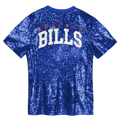Buffalo Bills Girls Youth Wordmark Sequin V-Neck Top - Royal on sale