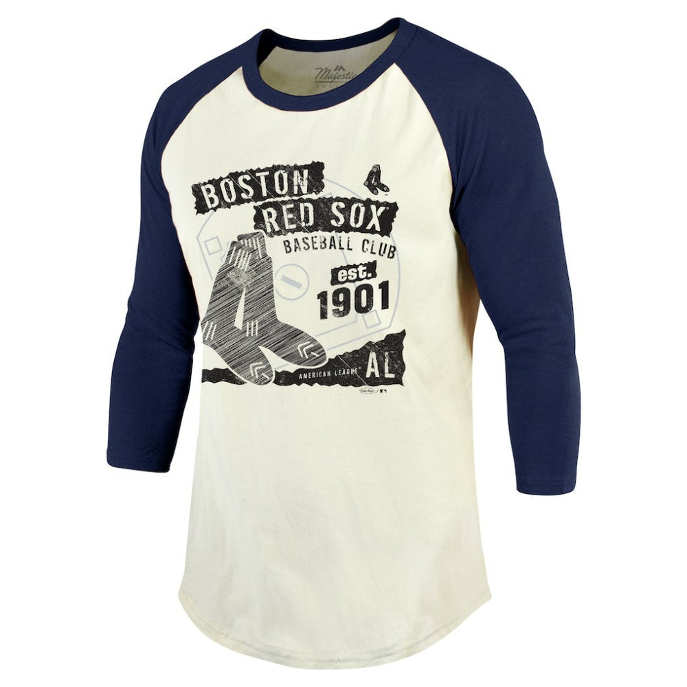 Boston Red Sox Majestic Threads Raglan 3/4-Sleeve T-Shirt - Cream/Navy