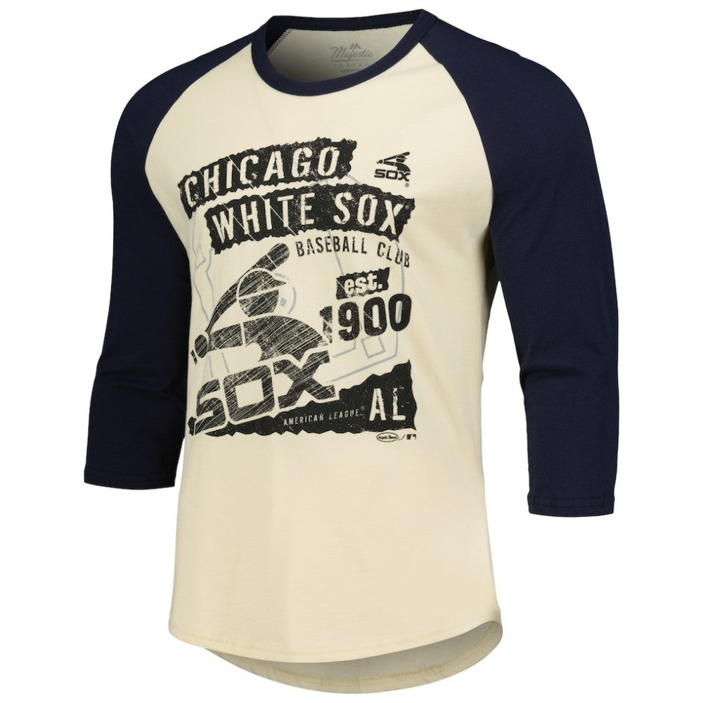 Chicago White Sox Majestic Threads Raglan 3/4-Sleeve T-Shirt - Cream/Navy