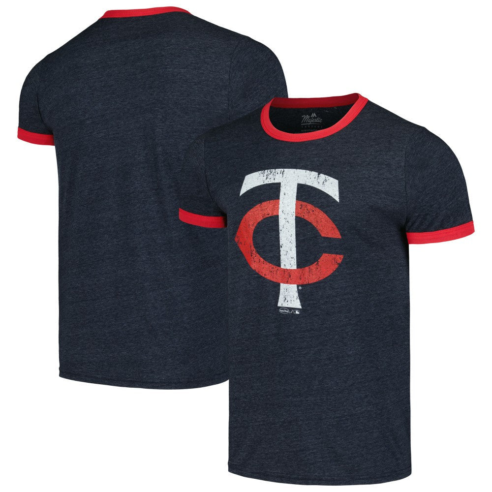 Minnesota Twins Majestic Threads Ringer Tri-Blend T-Shirt - Navy
