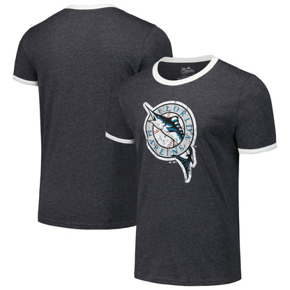 Florida Marlins Majestic Threads Ringer Tri-Blend T-Shirt - Black