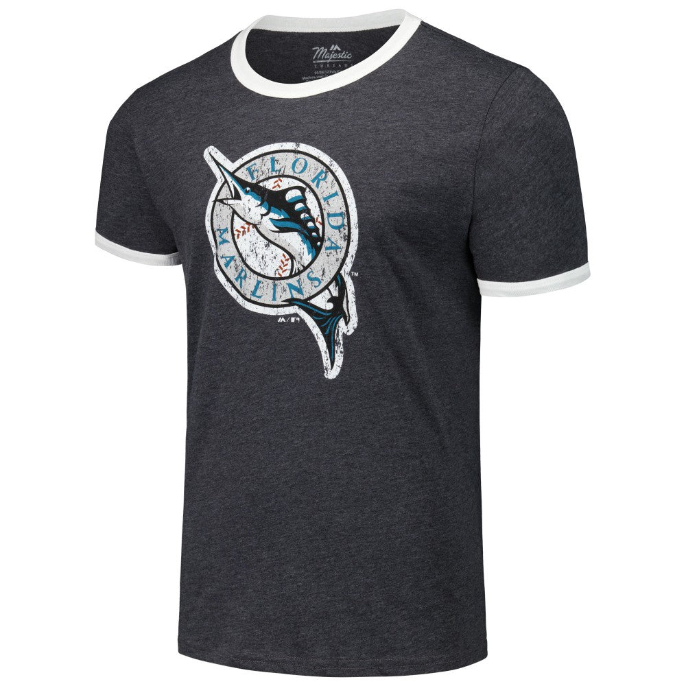 Florida Marlins Majestic Threads Ringer Tri-Blend T-Shirt - Black