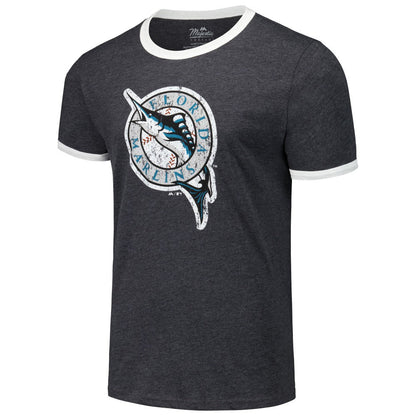 Florida Marlins Majestic Threads Ringer Tri-Blend T-Shirt - Black