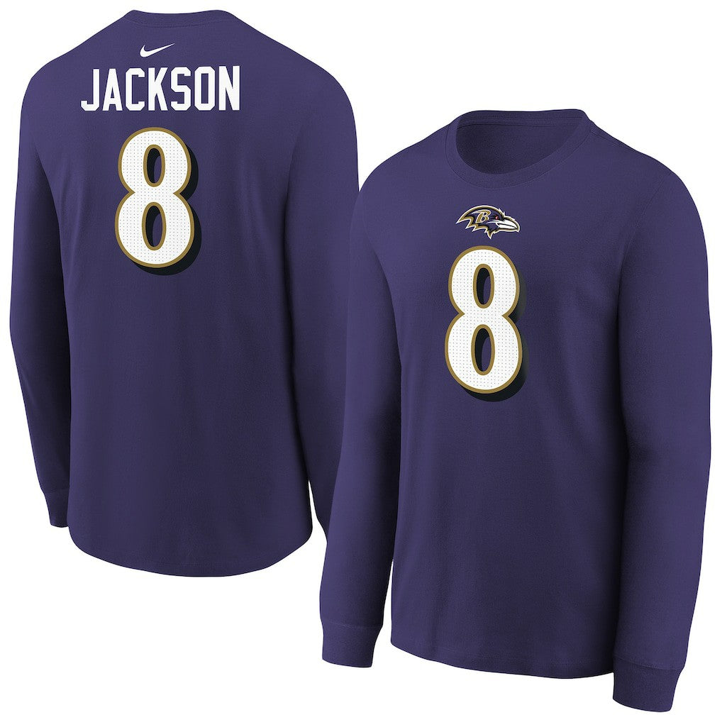 Lamar Jackson Baltimore Ravens Youth Player Name & Number Long Sleeve T-Shirt - Purple | Nike sale