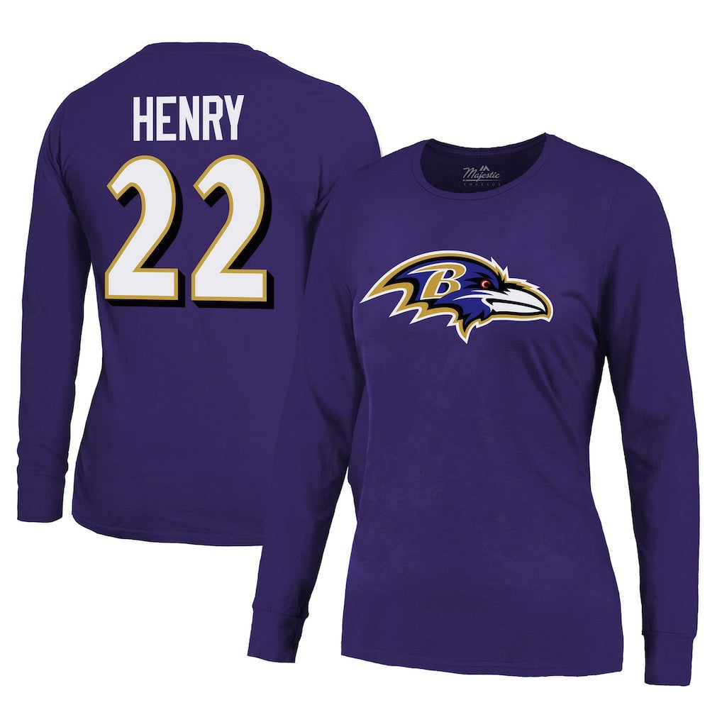 Derrick Henry Baltimore Ravens Majestic Threads Women's Name & Number Long Sleeve T-Shirt - Purple sale
