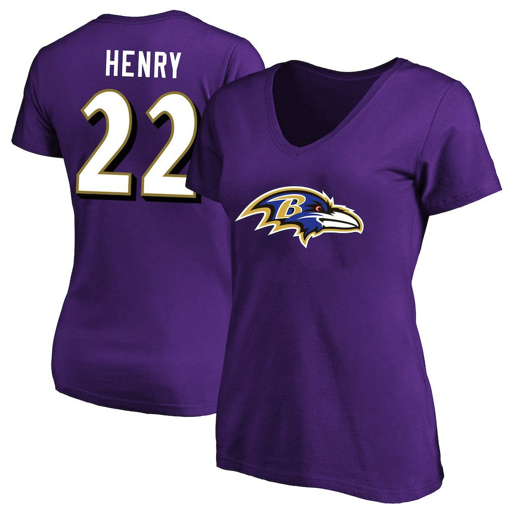 Derrick Henry Baltimore Ravens Women's Plus Size Fair Catch Name & Number Scoop Neck T-Shirt - Purple on sale