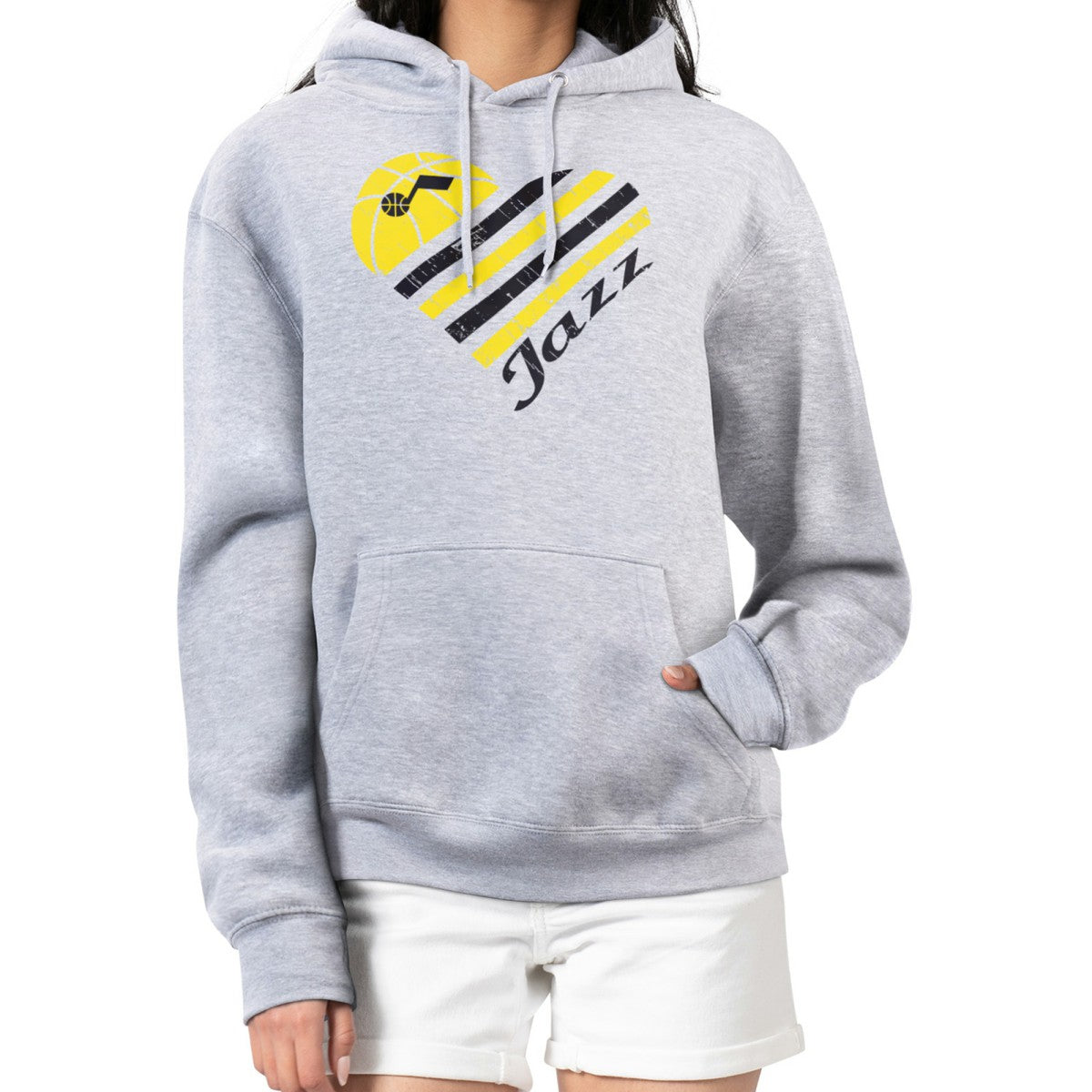 Utah Jazz G-III 4Her by Carl Banks Women's Heart Pullover Hoodie - Heather Gray outlet