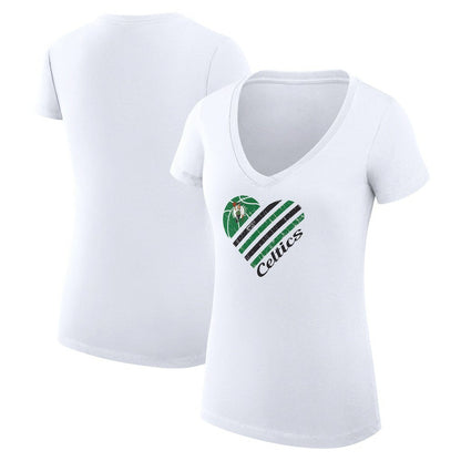 Boston Celtics G-III 4Her by Carl Banks Women's Super-Slim Fit Lightweight Heart V-Neck T-Shirt - White on sale