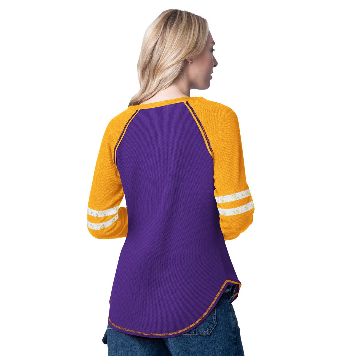Los Angeles Lakers G-III 4Her by Carl Banks Women's Winner Waffle Knit Thermal Long Sleeve Tri-Blend T-Shirt - Purple/Gold on sale
