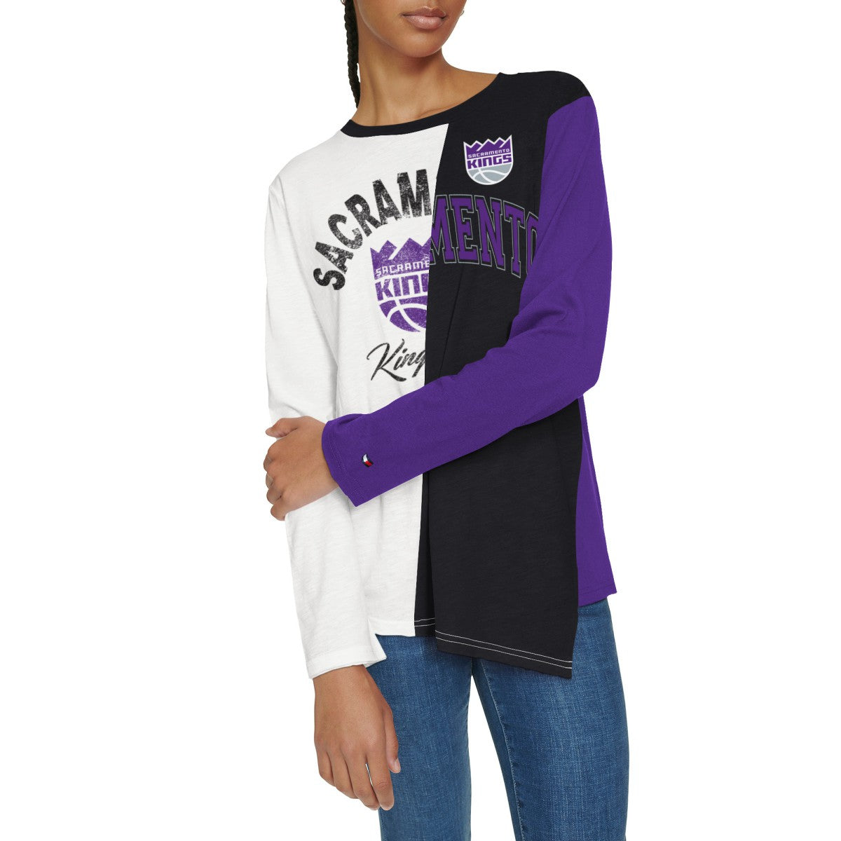 Sacramento Kings Tommy Jeans Women's Amelia Color Blocked Long Sleeve T-Shirt - White/Black on sale