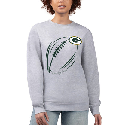 Green Bay Packers G-III 4Her by Carl Banks Women's Football Logo Graphic Fleece Tri-Blend Pullover Sweatshirt - Heather Gray for sale