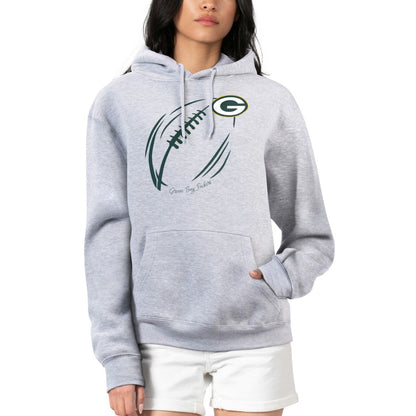 Green Bay Packers G-III 4Her by Carl Banks Women's Football Logo Fleece Tri-Blend Pullover Hoodie - Heather Gray for sale