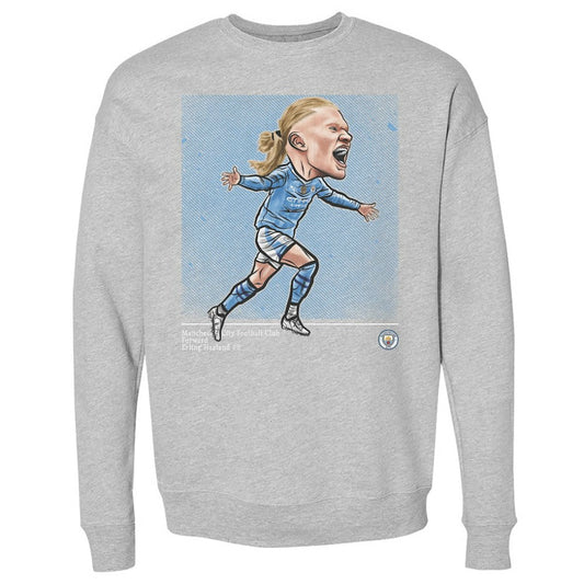 Erling Haaland Manchester City 500 Level Cartoon Player Pullover Crewneck Sweatshirt - Heather Gray discount