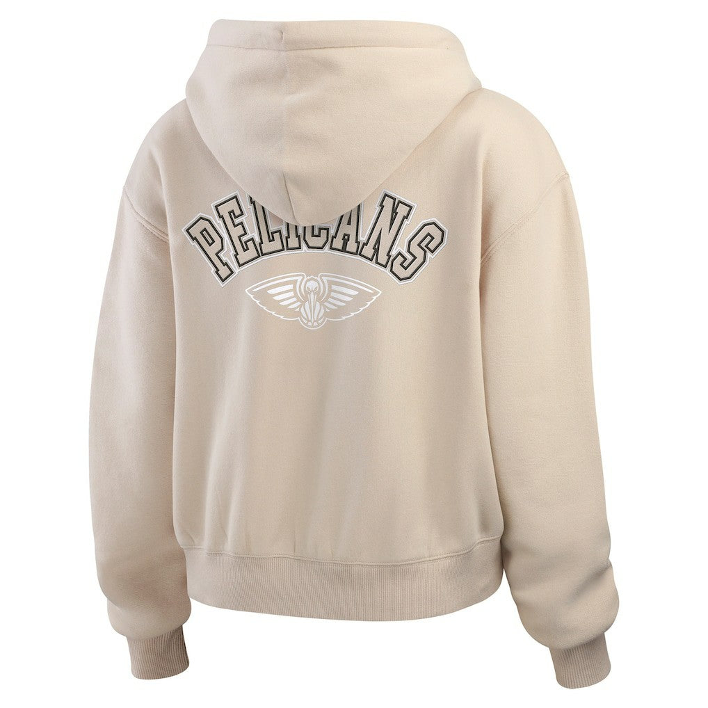 New Orleans Pelicans WEAR by Erin Andrews Women's Tonal Felt Patch Full-Zip Hoodie - Tan for sale