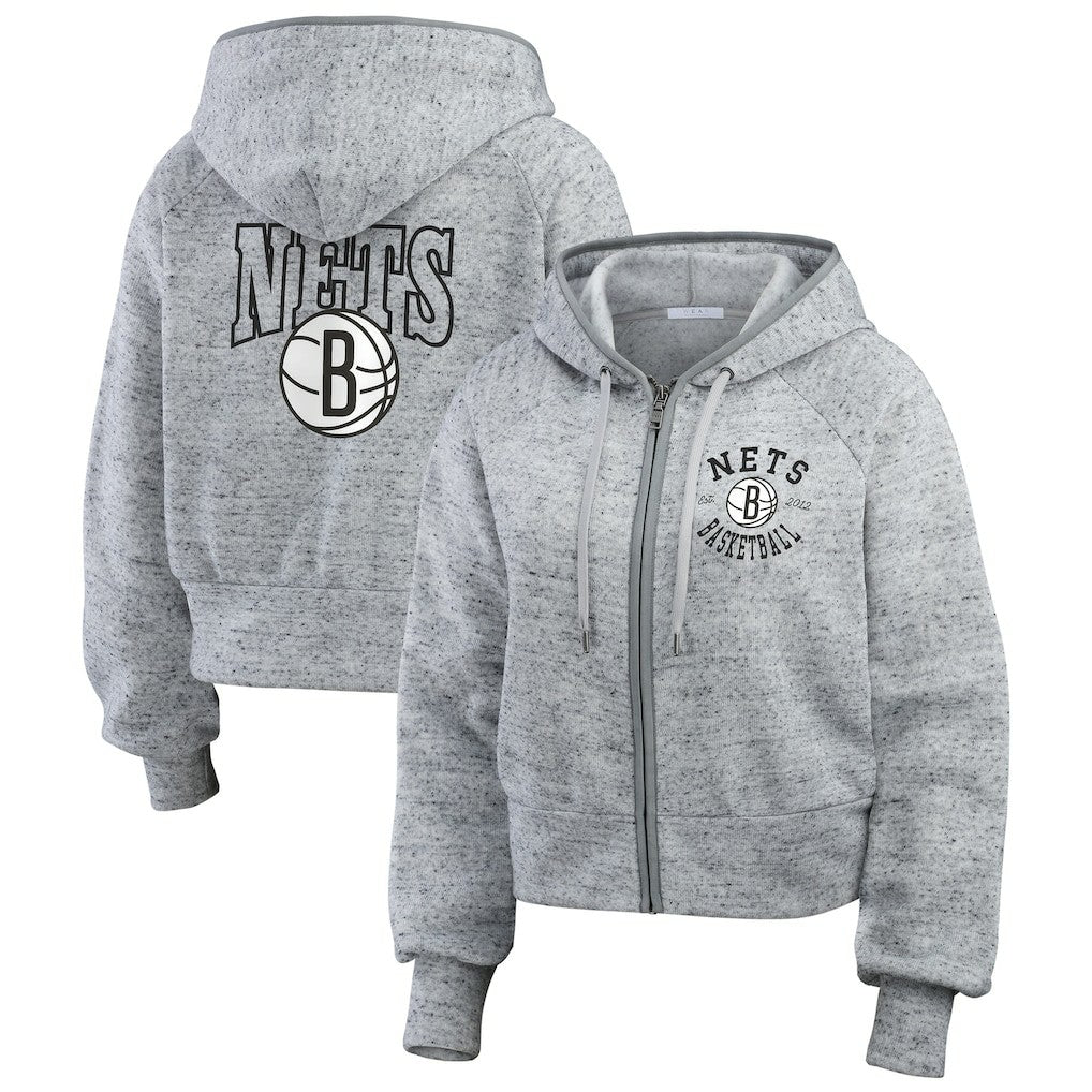 Brooklyn Nets WEAR by Erin Andrews Women's Speckled Radiator Full-Zip Hoodie - Heather Gray shop