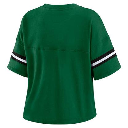 Milwaukee Bucks WEAR by Erin Andrews Women's Plus Size Color Block Boxy V-Neck T-Shirt - Hunter Green discount