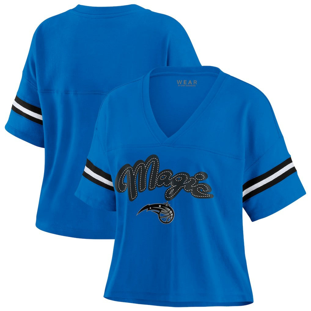 Orlando Magic WEAR by Erin Andrews Women's Plus Size Color Block Boxy V-Neck T-Shirt - Blue cheap