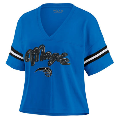 Orlando Magic WEAR by Erin Andrews Women's Plus Size Color Block Boxy V-Neck T-Shirt - Blue cheap