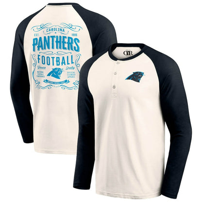 Carolina Panthers Darius Rucker Collection Raglan Henley T-Shirt - Cream/Black cheap