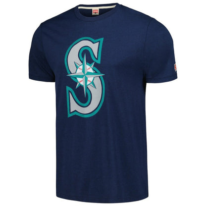 Seattle Mariners Homage Hand-Drawn Logo Tri-Blend T-Shirt - Navy