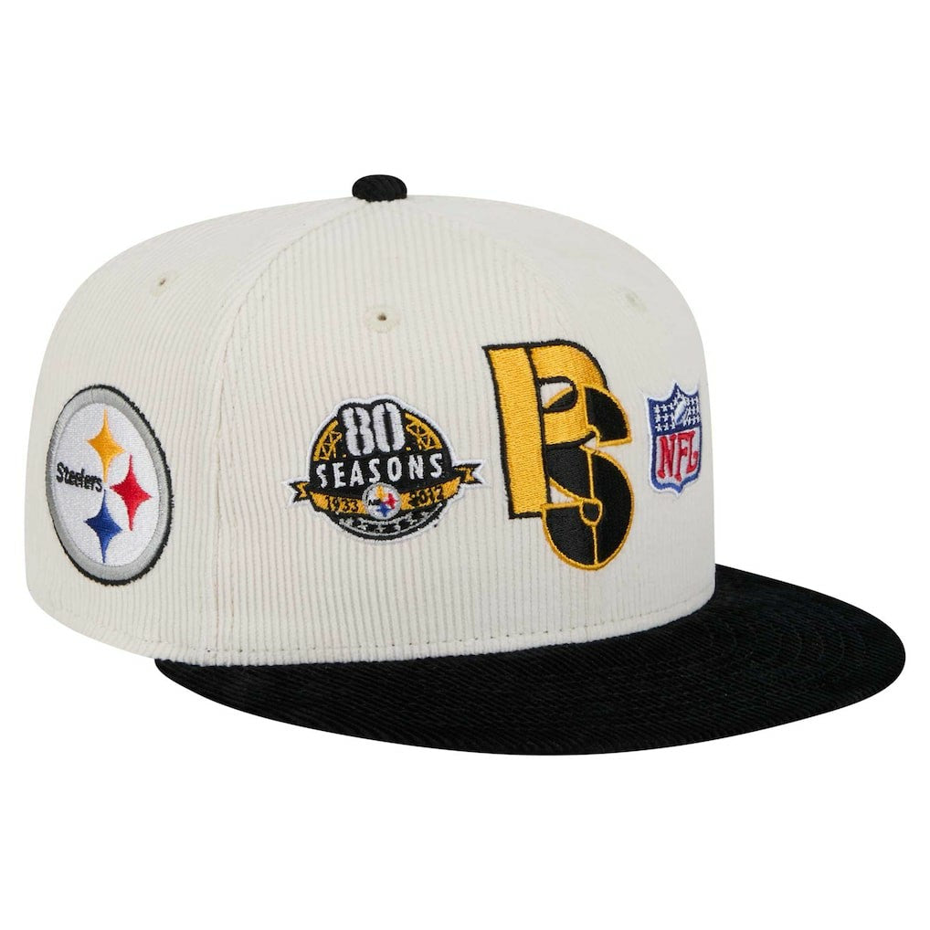 Pittsburgh Steelers New Era Corduroy 59FIFTY Fitted Hat - Cream/Black for sale
