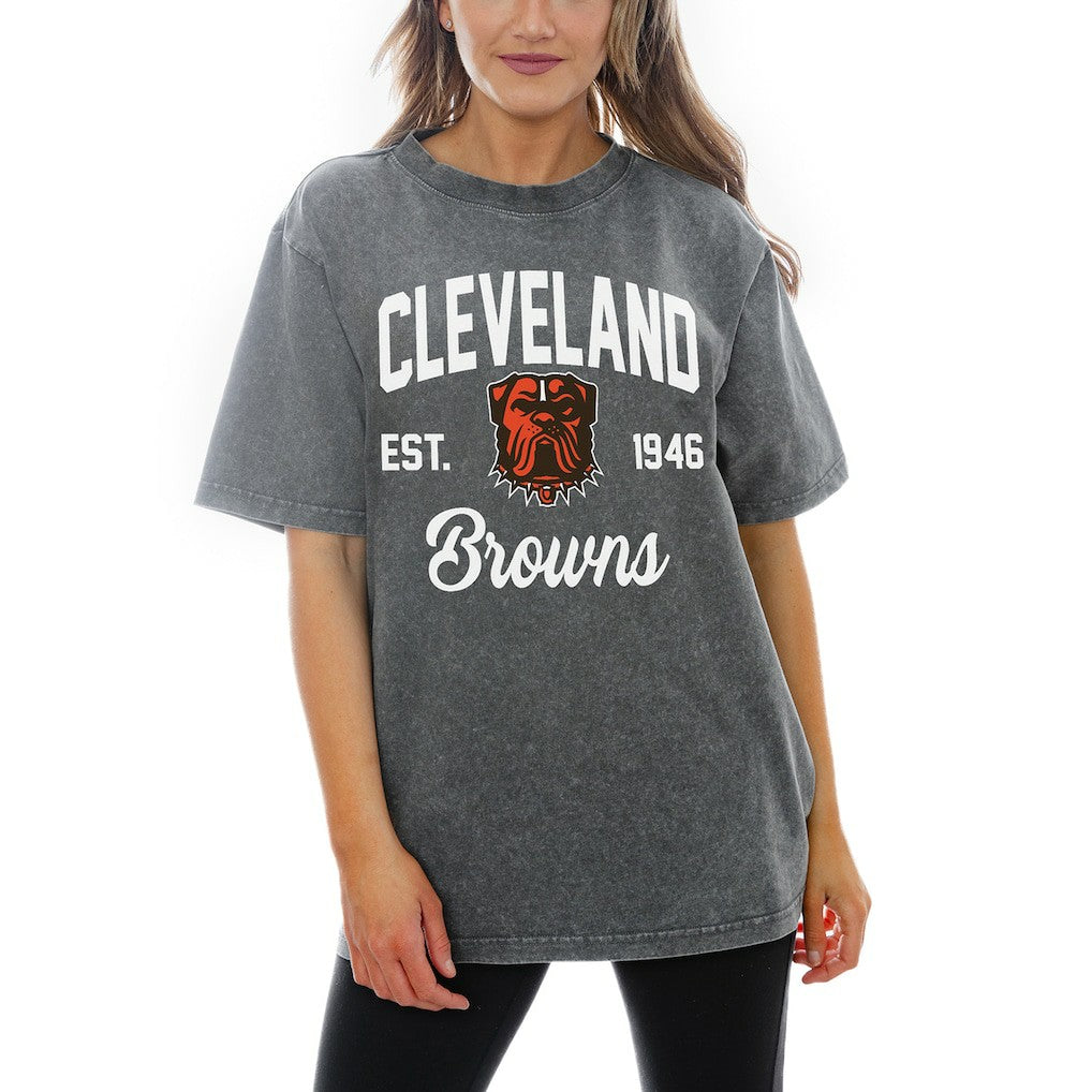 Cleveland Browns Gameday Couture Women's Titan Tackle Relaxed Fit Washed T-Shirt - Gray cheap