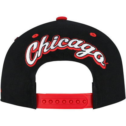 Chicago Bulls Backside Script 2-Tone Pro Crown Adjustable Hat - Black/Red | Mitchell & Ness discount