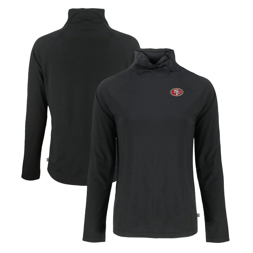 San Francisco 49ers Cutter & Buck Women's Coastline Epic Comfort Eco Recycled Funnel Neck Raglan Pullover Sweatshirt - Black for sale