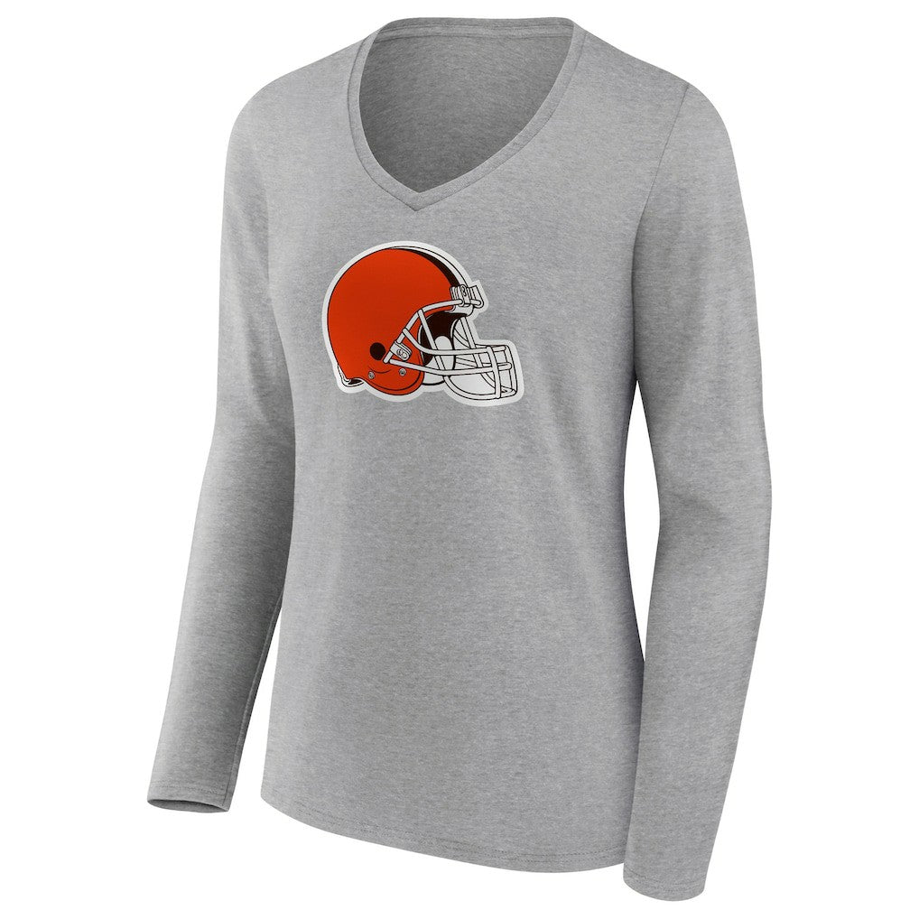 Cleveland Browns Women's Primary Logo Long Sleeve V-Neck T-Shirt - Gray discount