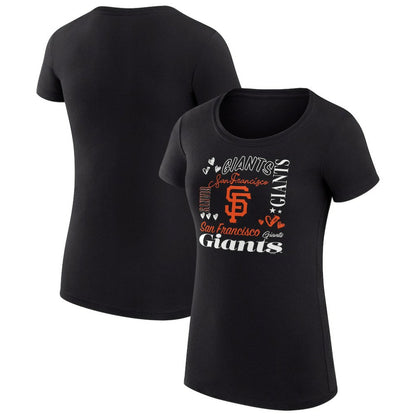 San Francisco Giants G-III 4Her by Carl Banks Women's Super-Slim Fit Lightweight Collage Team Graphic Crew Neck T-Shirt - Black