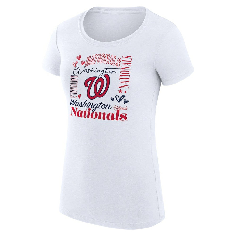 Washington Nationals G-III 4Her by Carl Banks Women's Super-Slim Fit Lightweight Collage Team Graphic Crew Neck T-Shirt - White