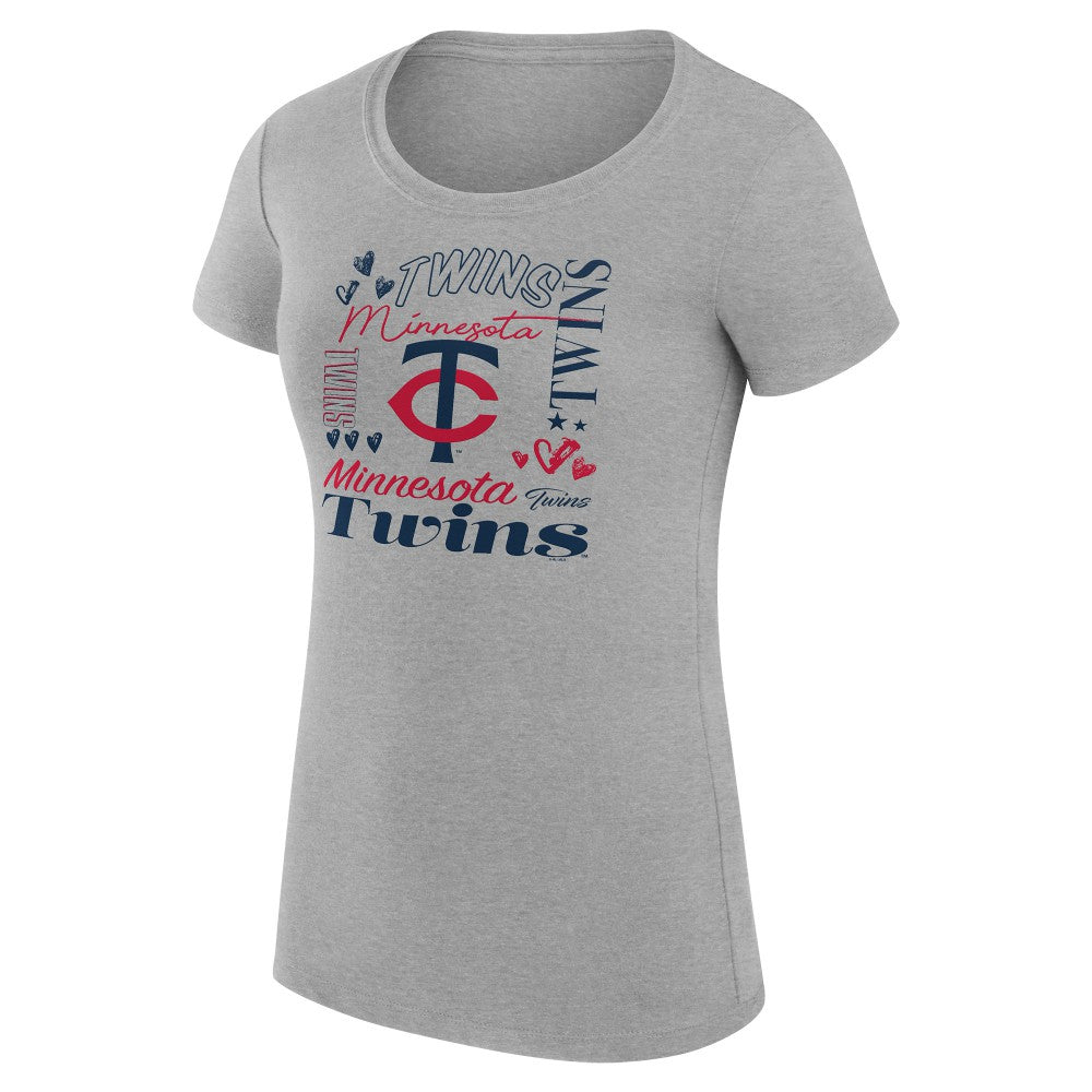 Minnesota Twins G-III 4Her by Carl Banks Women's Super-Slim Fit Lightweight Collage Team Graphic Crew Neck T-Shirt - Heather Gray