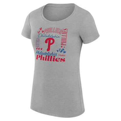 Philadelphia Phillies G-III 4Her by Carl Banks Women's Super-Slim Fit Lightweight Collage Team Graphic Crew Neck T-Shirt - Heather Gray