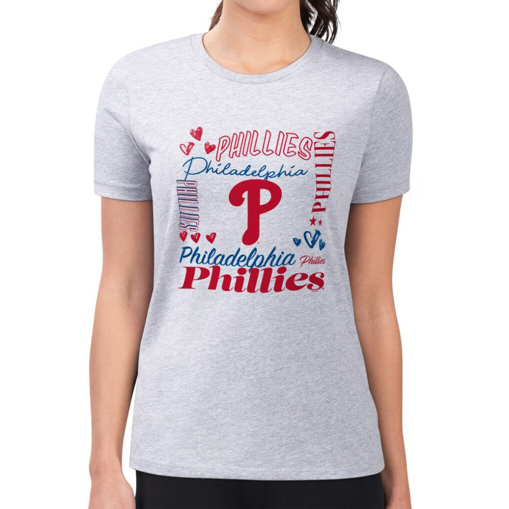 Philadelphia Phillies G-III 4Her by Carl Banks Women's Super-Slim Fit Lightweight Collage Team Graphic Crew Neck T-Shirt - Heather Gray