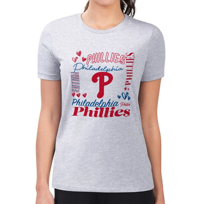 Philadelphia Phillies G-III 4Her by Carl Banks Women's Super-Slim Fit Lightweight Collage Team Graphic Crew Neck T-Shirt - Heather Gray