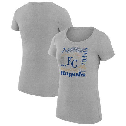 Kansas City Royals G-III 4Her by Carl Banks Women's Super-Slim Fit Lightweight Collage Team Graphic Crew Neck T-Shirt - Heather Gray