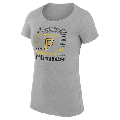 Pittsburgh Pirates G-III 4Her by Carl Banks Women's Super-Slim Fit Lightweight Collage Team Graphic Crew Neck T-Shirt - Heather Gray