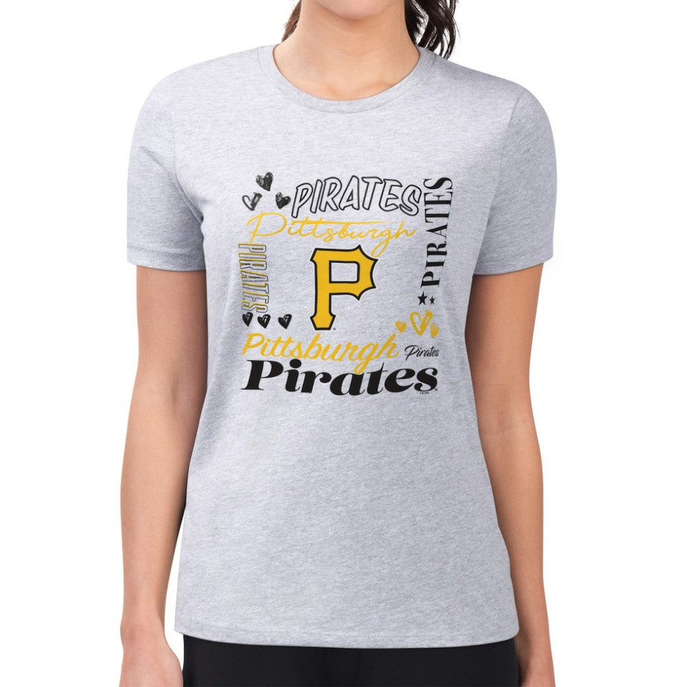 Pittsburgh Pirates G-III 4Her by Carl Banks Women's Super-Slim Fit Lightweight Collage Team Graphic Crew Neck T-Shirt - Heather Gray