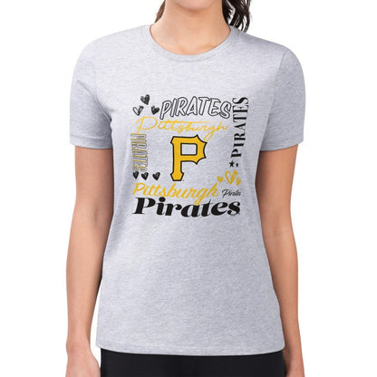 Pittsburgh Pirates G-III 4Her by Carl Banks Women's Super-Slim Fit Lightweight Collage Team Graphic Crew Neck T-Shirt - Heather Gray