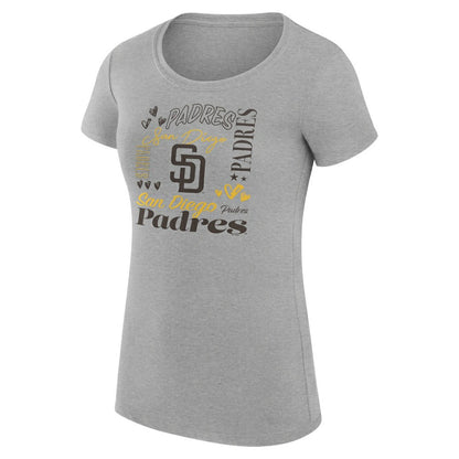 San Diego Padres G-III 4Her by Carl Banks Women's Super-Slim Fit Lightweight Collage Team Graphic Crew Neck T-Shirt - Heather Gray