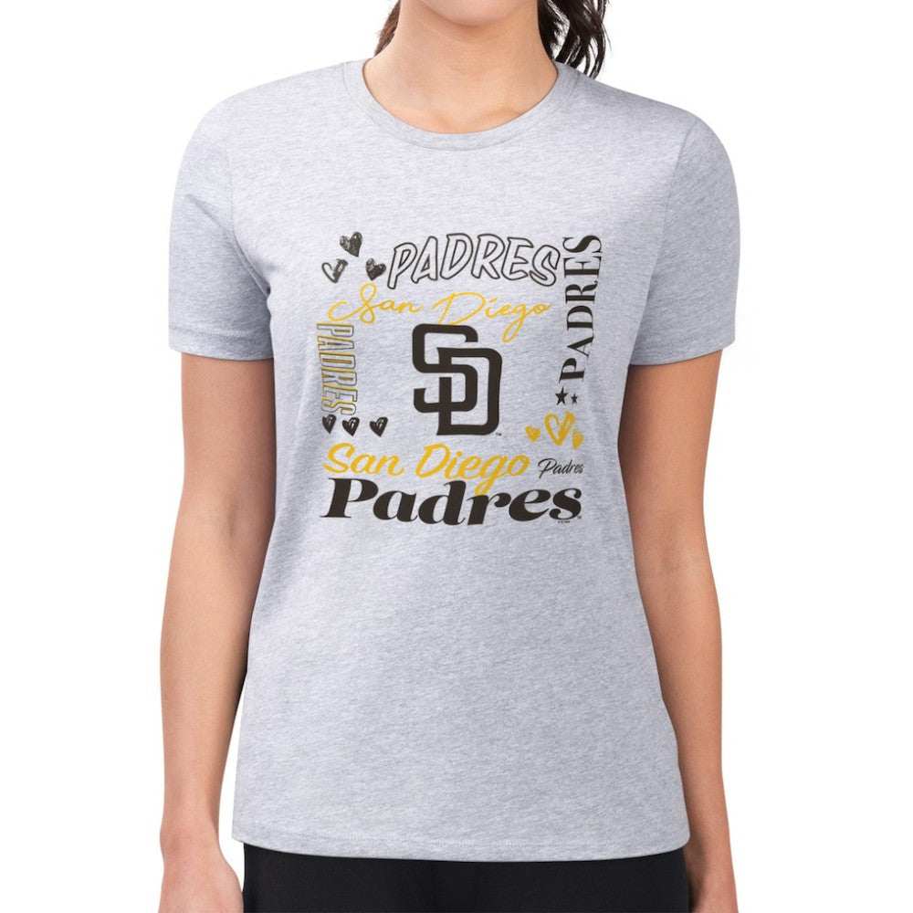 San Diego Padres G-III 4Her by Carl Banks Women's Super-Slim Fit Lightweight Collage Team Graphic Crew Neck T-Shirt - Heather Gray