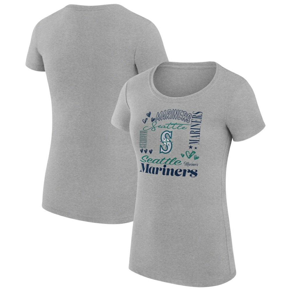 Seattle Mariners G-III 4Her by Carl Banks Women's Super-Slim Fit Lightweight Collage Team Graphic Crew Neck T-Shirt - Heather Gray