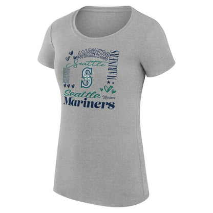 Seattle Mariners G-III 4Her by Carl Banks Women's Super-Slim Fit Lightweight Collage Team Graphic Crew Neck T-Shirt - Heather Gray