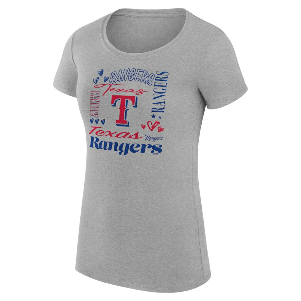 Texas Rangers G-III 4Her by Carl Banks Women's Super-Slim Fit Lightweight Collage Team Graphic Crew Neck T-Shirt - Heather Gray
