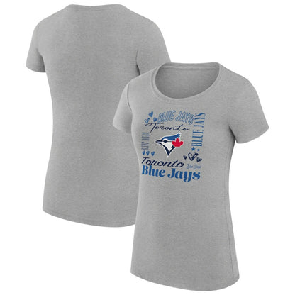 Toronto Blue Jays G-III 4Her by Carl Banks Women's Super-Slim Fit Lightweight Collage Team Graphic Crew Neck T-Shirt - Heather Gray