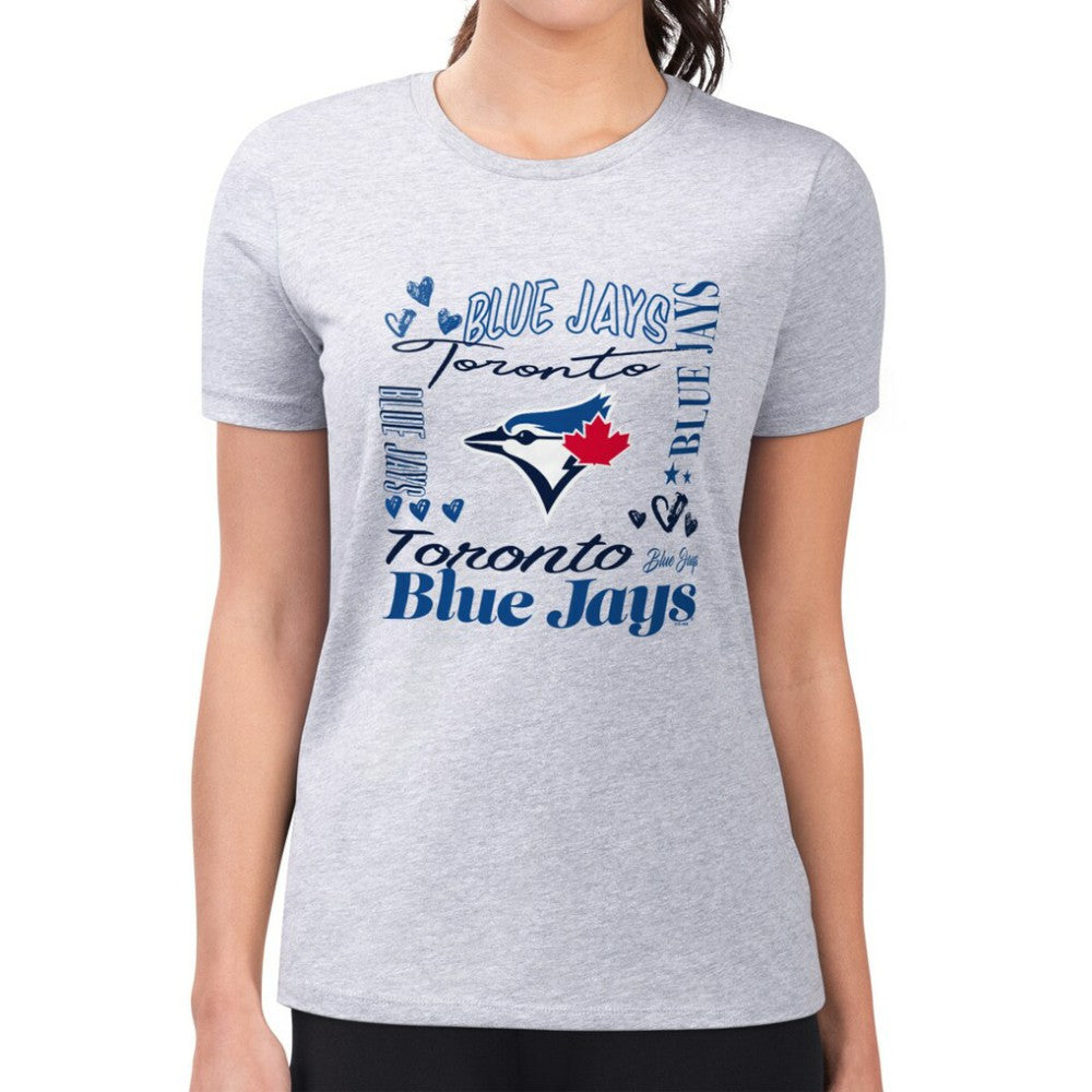 Toronto Blue Jays G-III 4Her by Carl Banks Women's Super-Slim Fit Lightweight Collage Team Graphic Crew Neck T-Shirt - Heather Gray