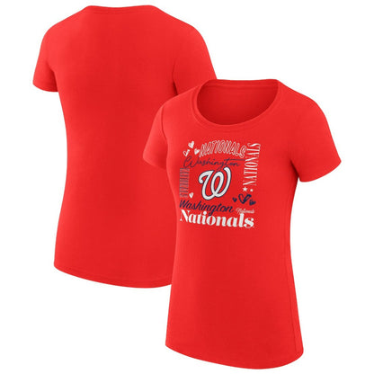 Washington Nationals G-III 4Her by Carl Banks Women's Super-Slim Fit Lightweight Collage Team Graphic Crew Neck T-Shirt - Red