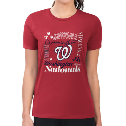 Washington Nationals G-III 4Her by Carl Banks Women's Super-Slim Fit Lightweight Collage Team Graphic Crew Neck T-Shirt - Red