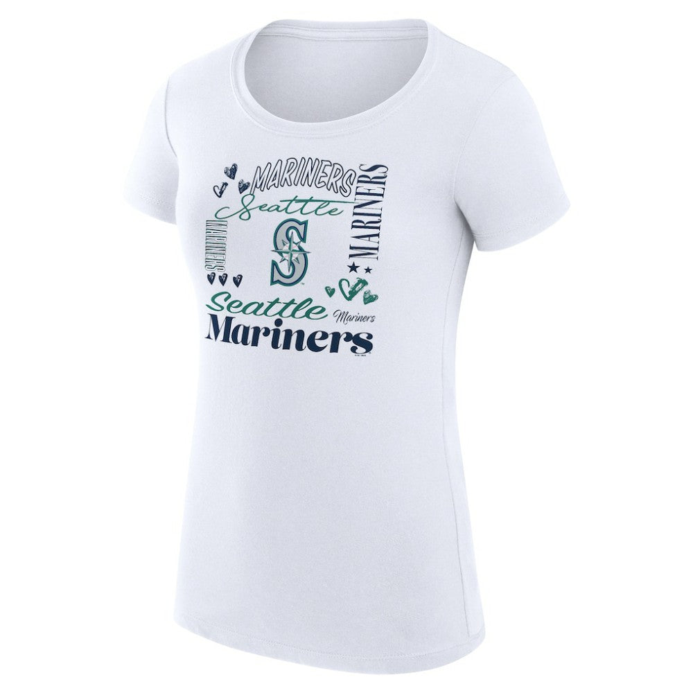 Seattle Mariners G-III 4Her by Carl Banks Women's Super-Slim Fit Lightweight Collage Team Graphic Crew Neck T-Shirt - White